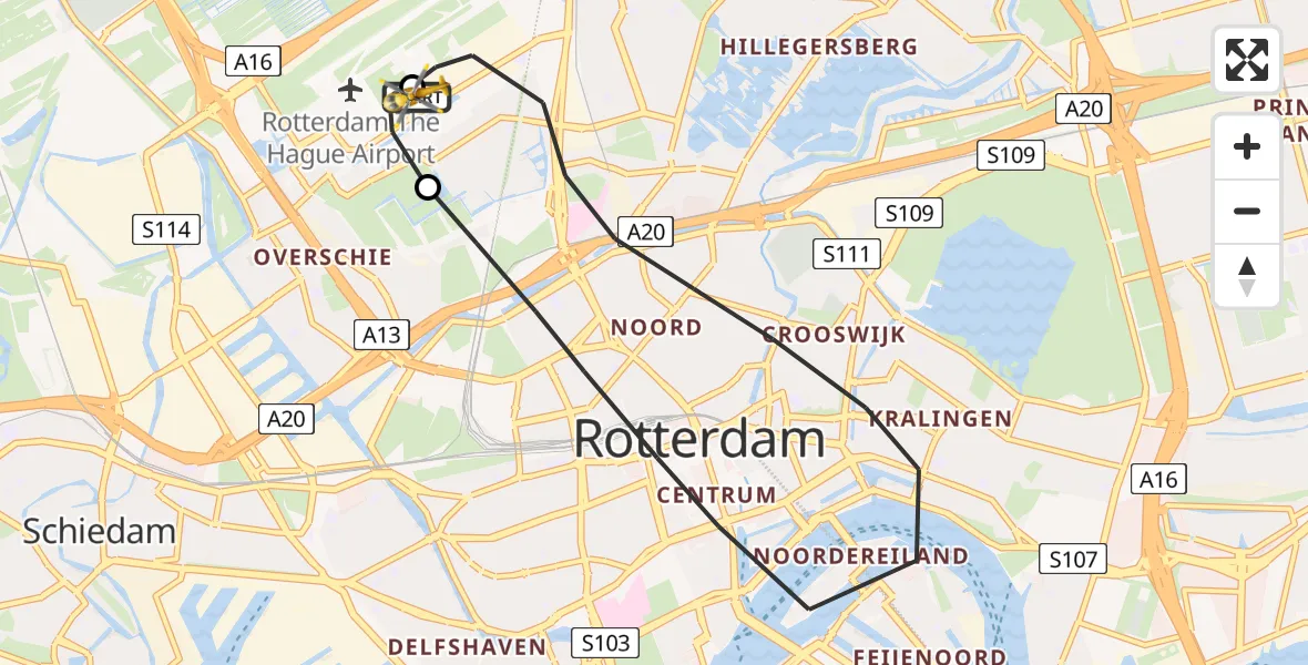 Vluchtroute Traumahelikopter Rotterdam The Hague Airport - Rotterdam The Hague Airport, 04 juni 2026, 14:41