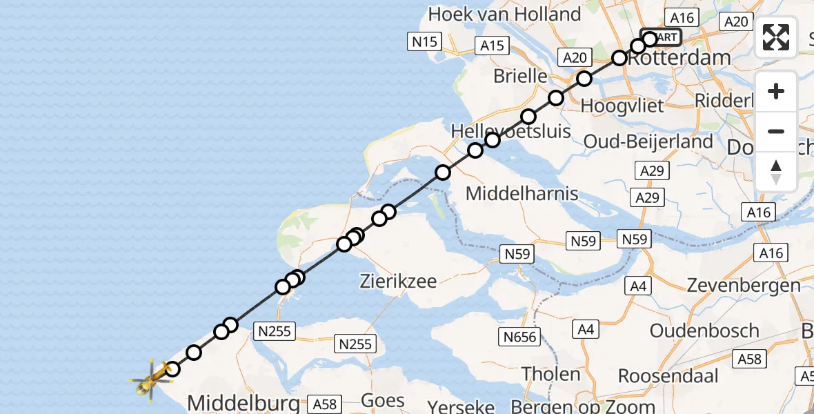 Vluchtroute Traumahelikopter Rotterdam The Hague Airport - Westkapelle, 04 juni 2026, 15:47