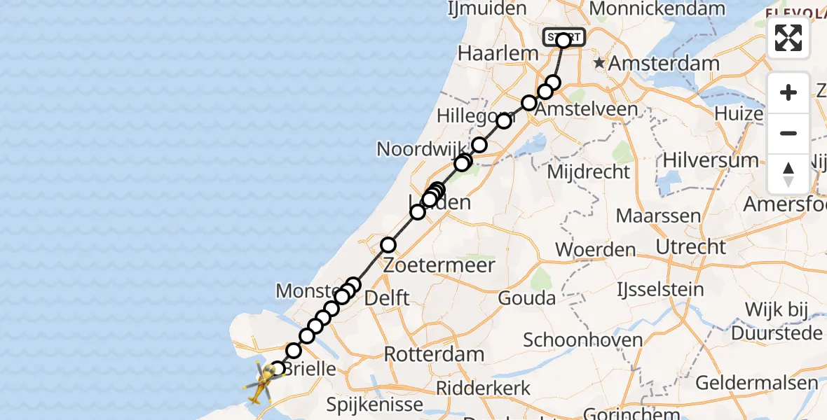 Vluchtroute Traumahelikopter Amsterdam Heliport - Rockanje, 04 juni 2026, 15:58