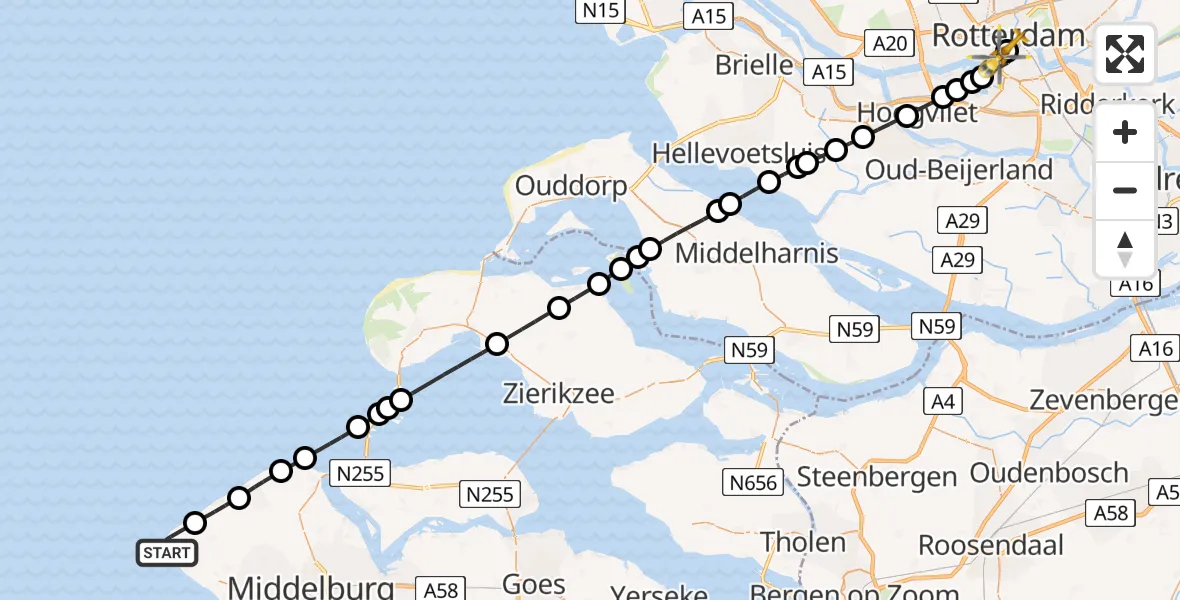 Vluchtroute Traumahelikopter Westkapelle - Leids Universitair Medisch Centrum (LUMC), 04 juni 2026, 16:55