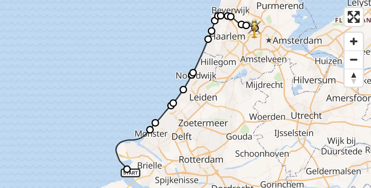Vluchtroute Traumahelikopter Rockanje - Amsterdam Heliport, 04 juni 2026, 17:01