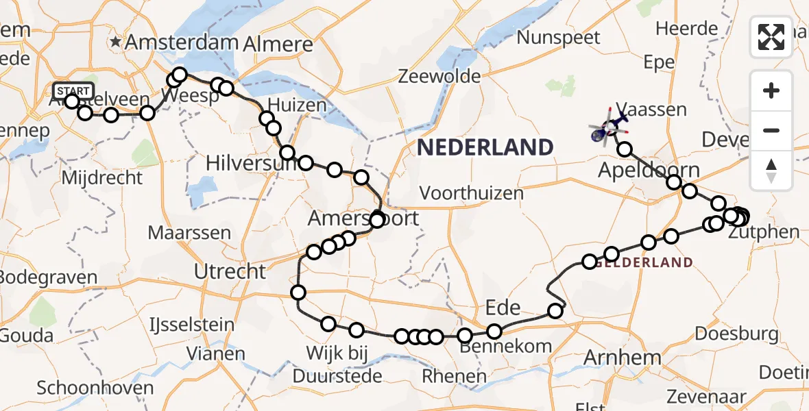 Vluchtroute Politiehelikopter Amsterdam Vliegveld Schiphol - Vaassen, 04 juni 2026, 17:46
