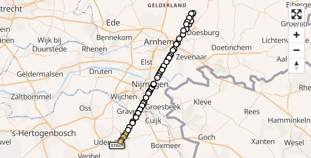 Vluchtroute Traumahelikopter Vliegbasis Volkel - Odiliapeel, 04 juni 2026, 18:14