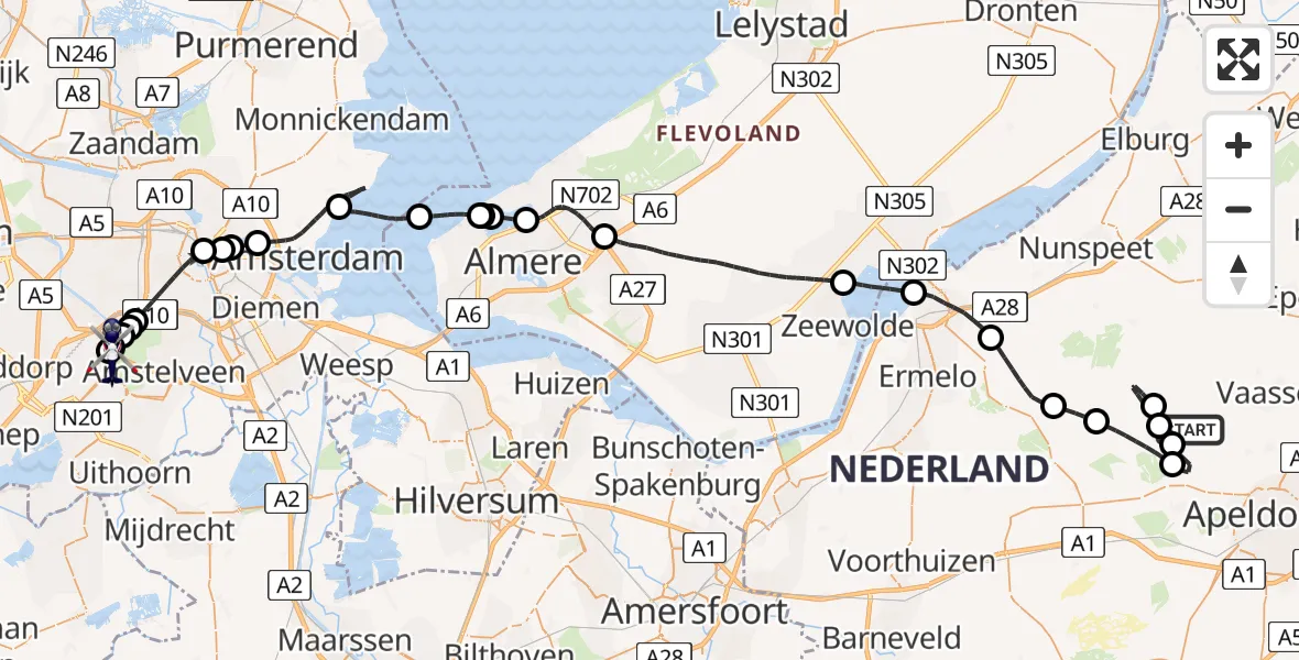 Vluchtroute Politiehelikopter Vaassen - Amsterdam Vliegveld Schiphol, 04 juni 2026, 18:53