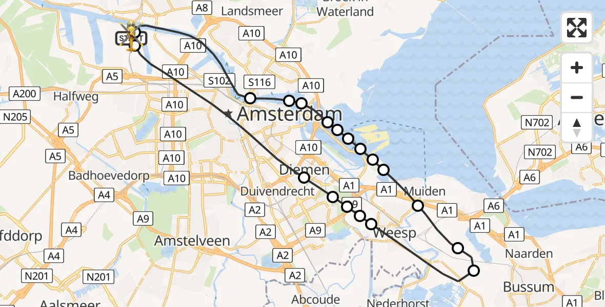 Vluchtroute Traumahelikopter Amsterdam Heliport - Amsterdam Heliport, 04 juni 2026, 19:28