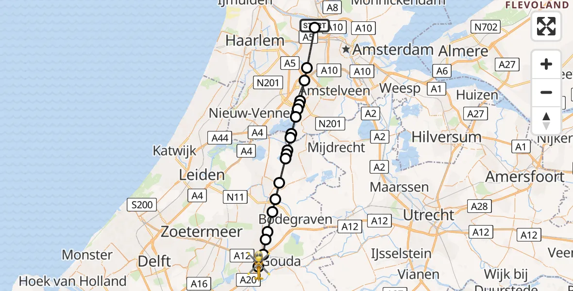 Vluchtroute Traumahelikopter Amsterdam Heliport - Cortelande, 04 juni 2026, 21:54