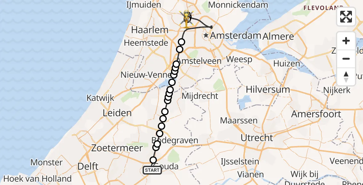 Vluchtroute Traumahelikopter Cortelande - Amsterdam Heliport, 04 juni 2026, 22:28