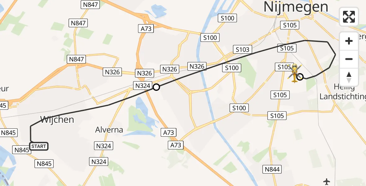 Vluchtroute Traumahelikopter Wijchen - Radboud University Medical Center Heliport, 05 juni 2026, 05:27