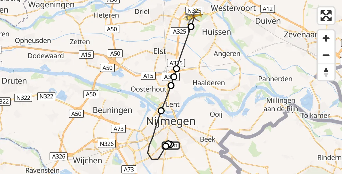 Vluchtroute Traumahelikopter Radboud Universitair Medisch Centrum - Arnhem, 05 juni 2026, 05:52