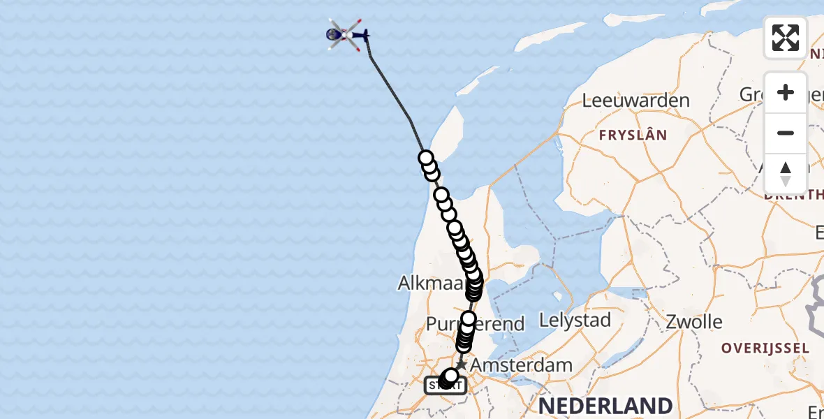 Vluchtroute Politiehelikopter Amsterdam Vliegveld Schiphol - Noordzee, 05 juni 2026, 07:22