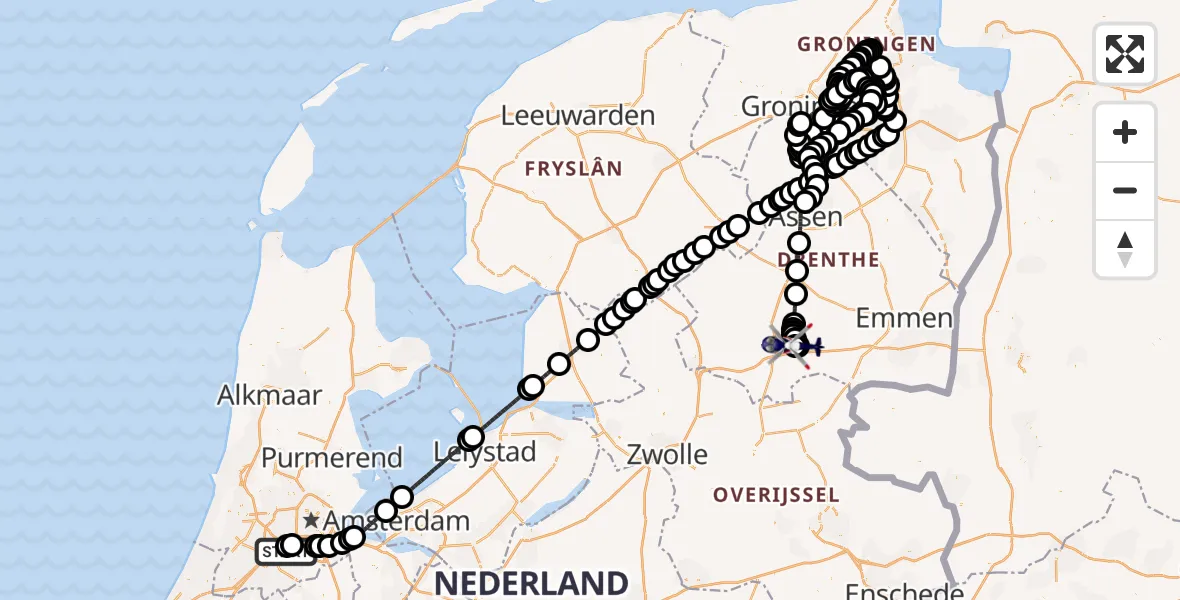 Vluchtroute Politiehelikopter Amsterdam Vliegveld Schiphol - Vliegveld Hoogeveen, 05 juni 2026, 07:33