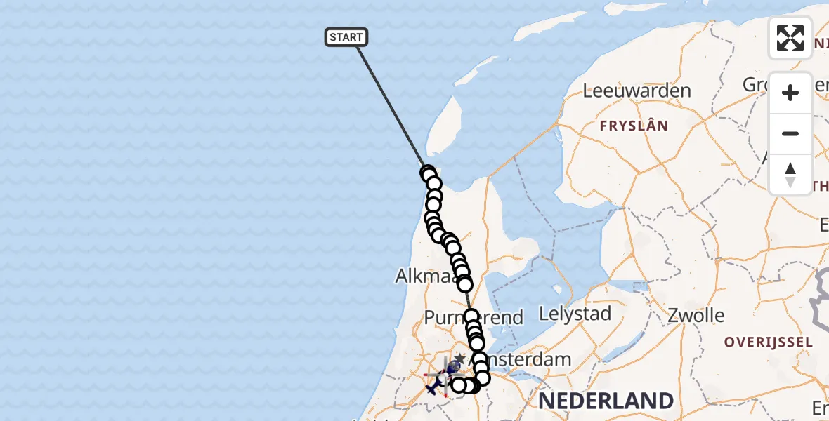 Vluchtroute Politiehelikopter Noordzee - Amsterdam Vliegveld Schiphol, 05 juni 2026, 08:25