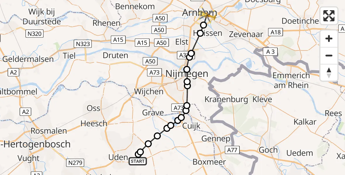Vluchtroute Traumahelikopter Vliegbasis Volkel - Arnhem, 05 juni 2026, 09:00