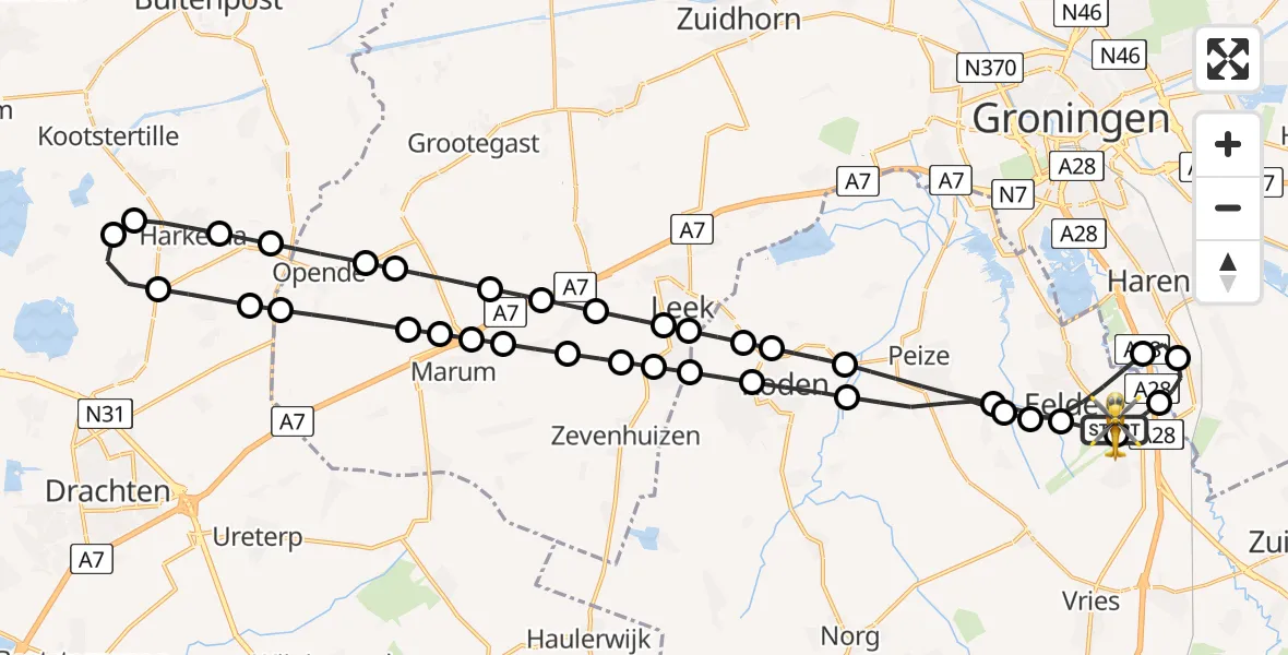 Vluchtroute Traumahelikopter Groningen Airport Eelde - Groningen Airport Eelde, 05 juni 2026, 09:52