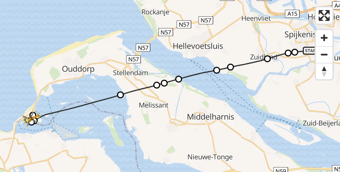 Vluchtroute Traumahelikopter Spijkenisse - Ouddorp, 05 juni 2026, 10:38