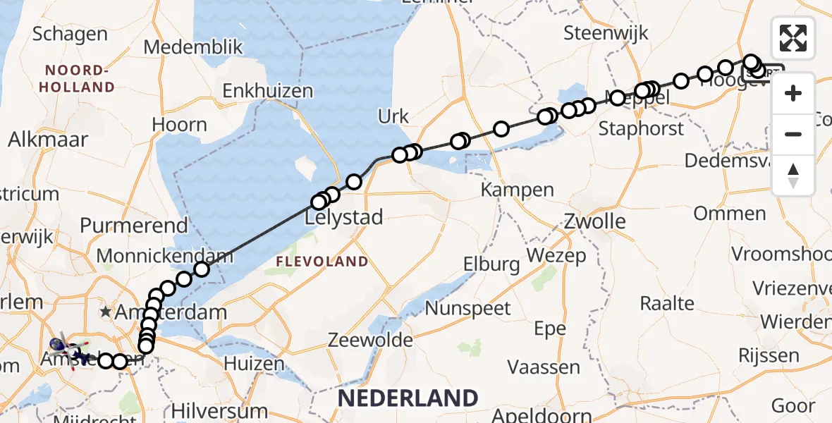 Vluchtroute Politiehelikopter Vliegveld Hoogeveen - Amsterdam Vliegveld Schiphol, 05 juni 2026, 10:38