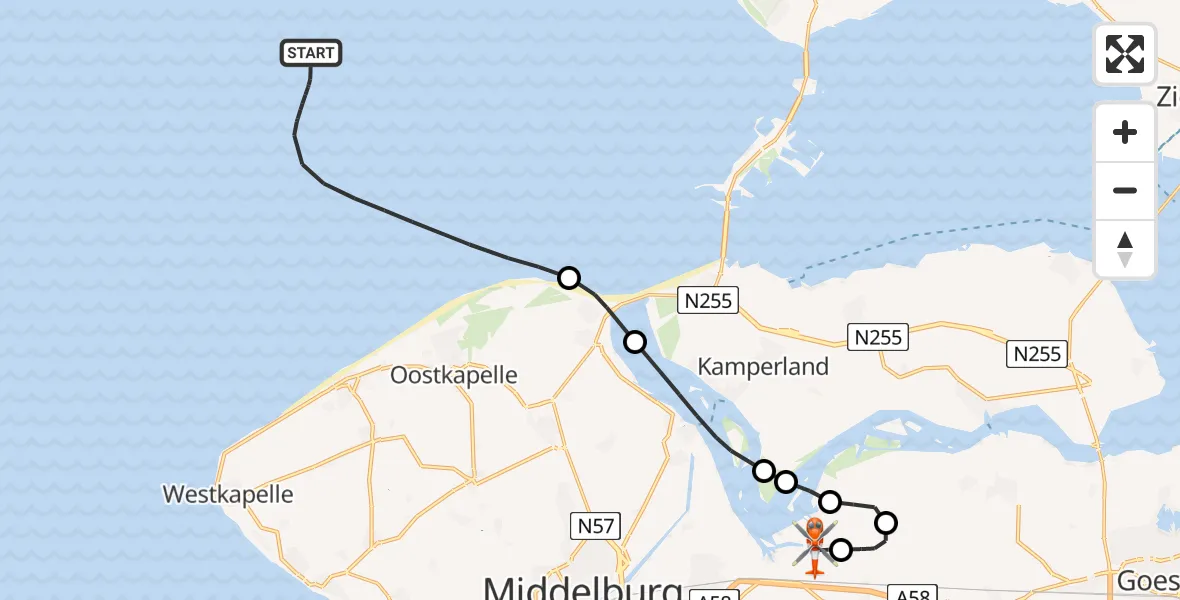 Vluchtroute Kustwachthelikopter Noordzee - Vliegveld Midden-Zeeland, 05 juni 2026, 13:35