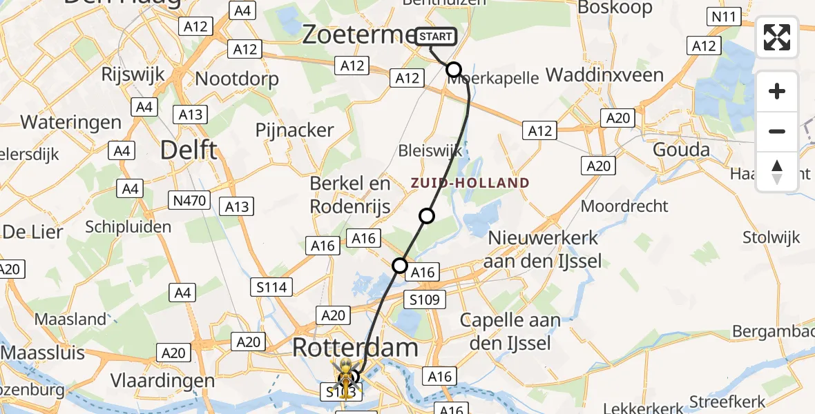 Vluchtroute Traumahelikopter Zoetermeer - Leids Universitair Medisch Centrum (LUMC), 05 juni 2026, 14:07