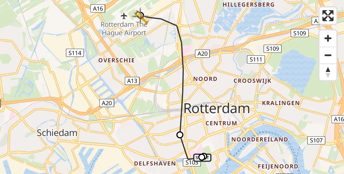 Vluchtroute Traumahelikopter Leids Universitair Medisch Centrum (LUMC) - Rotterdam The Hague Airport, 05 juni 2026, 14:51