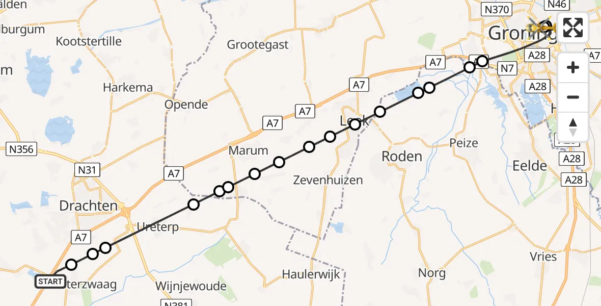 Vluchtroute Traumahelikopter Beetsterzwaag - Universitair Medisch Centrum Groningen, 05 juni 2026, 15:08
