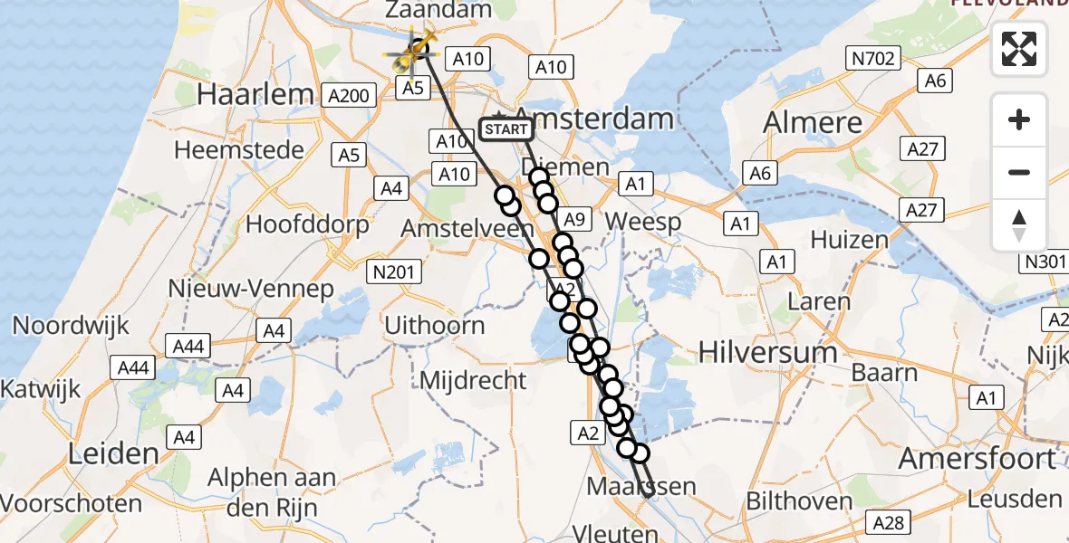 Vluchtroute Traumahelikopter Amsterdam - Amsterdam Heliport, 05 juni 2026, 15:57