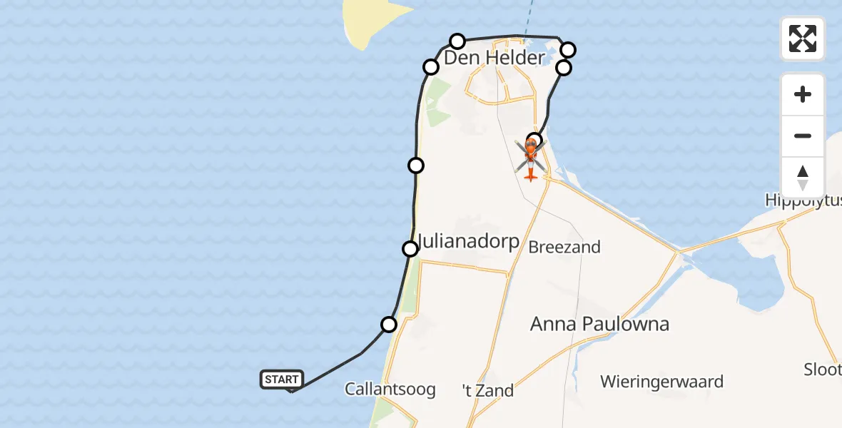 Vluchtroute Kustwachthelikopter Noordzee - Militair vliegveld De Kooy / Den Helder Airport, 05 juni 2026, 16:31