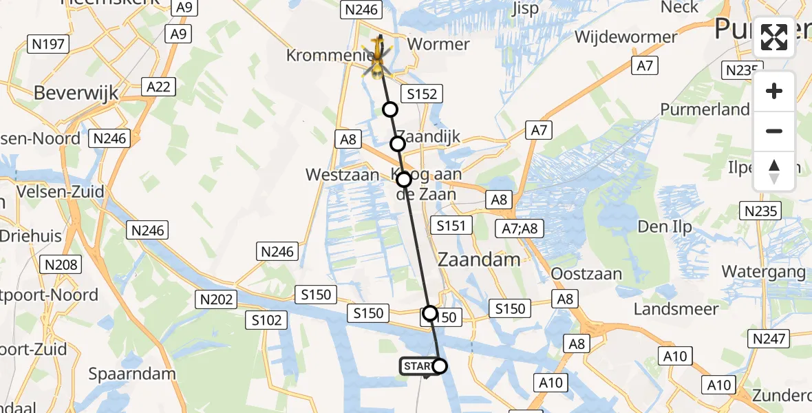 Vluchtroute Traumahelikopter Amsterdam Heliport - Wormerveer, 05 juni 2026, 17:57