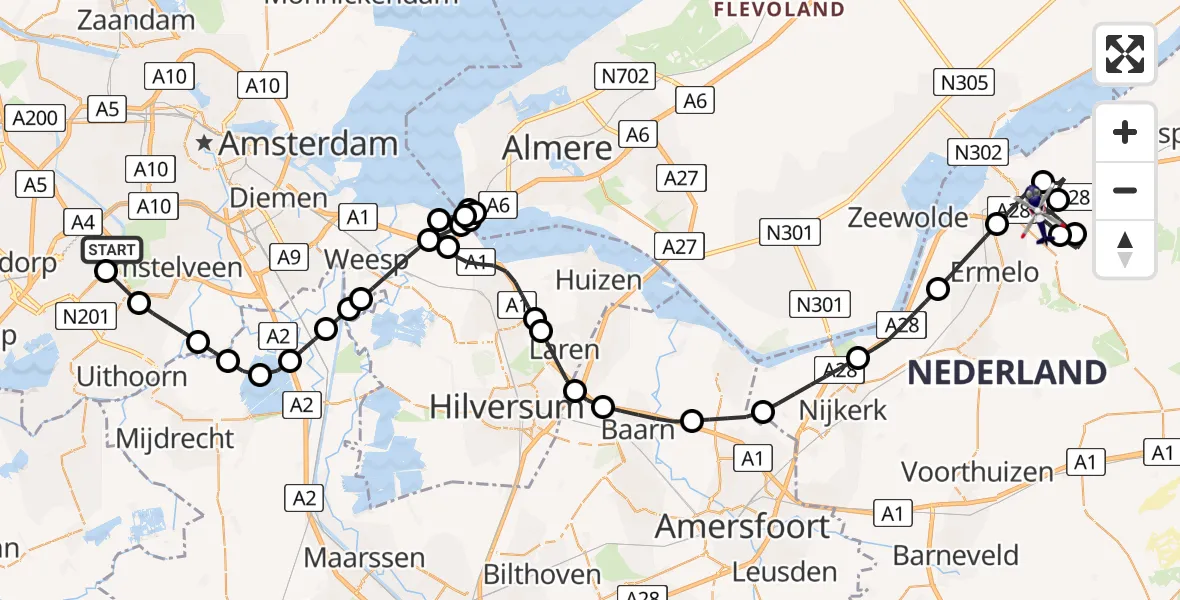 Vluchtroute Politiehelikopter Amsterdam Vliegveld Schiphol - Harderwijk, 05 juni 2026, 17:59