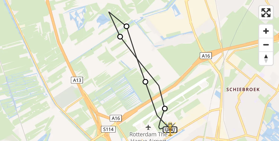 Vluchtroute Traumahelikopter Rotterdam The Hague Airport - Rotterdam The Hague Airport, 05 juni 2026, 18:10