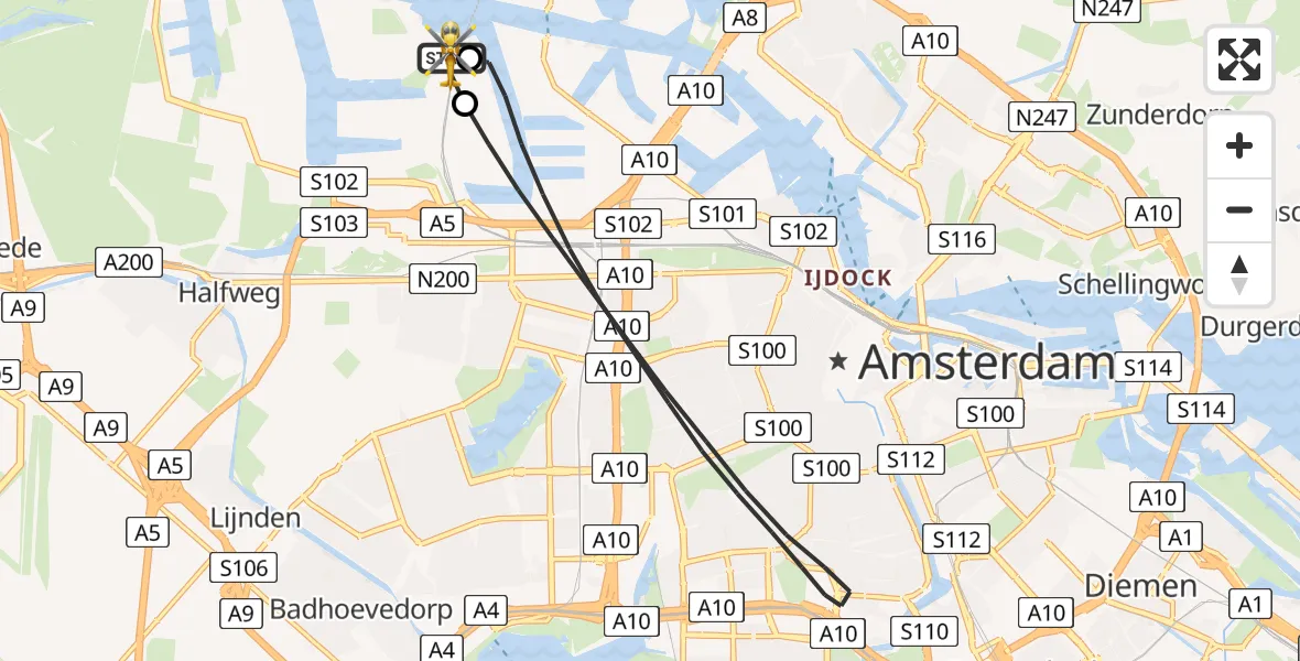 Vluchtroute Traumahelikopter Amsterdam Heliport - Amsterdam Heliport, 05 juni 2026, 19:48