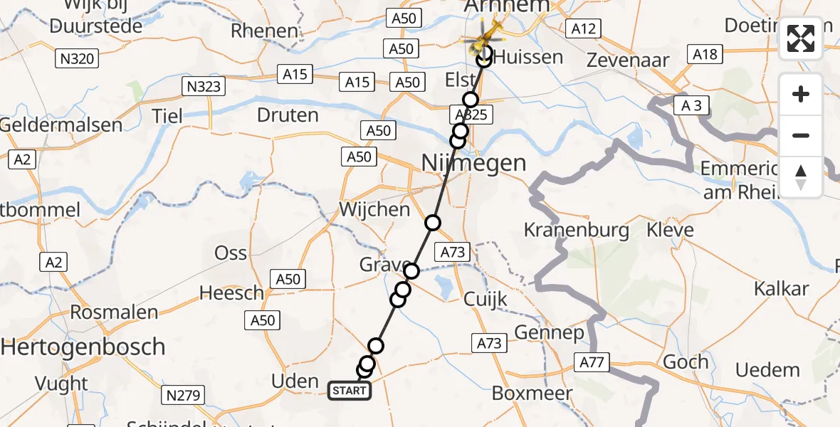 Vluchtroute Traumahelikopter Vliegbasis Volkel - Arnhem, 05 juni 2026, 20:32