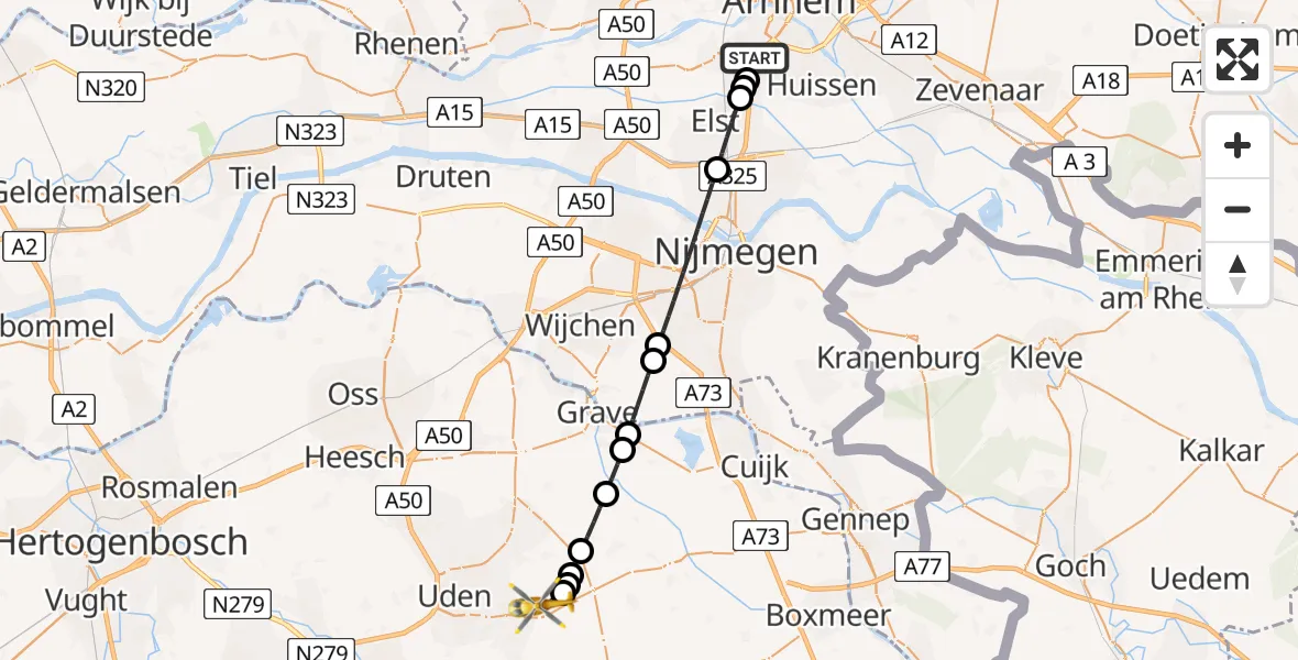Vluchtroute Traumahelikopter Arnhem - Vliegbasis Volkel, 05 juni 2026, 20:59