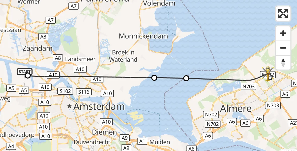 Vluchtroute Traumahelikopter Amsterdam Heliport - Almere, 05 juni 2026, 22:49