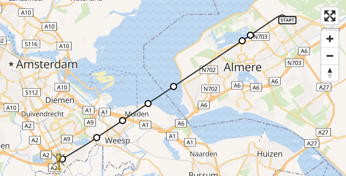Vluchtroute Traumahelikopter Almere - Amsterdam UMC Helipad, 05 juni 2026, 23:29