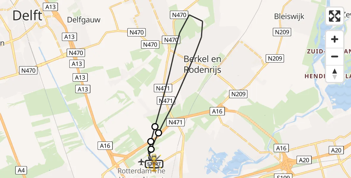 Vluchtroute Traumahelikopter Rotterdam The Hague Airport - Rotterdam The Hague Airport, 06 juni 2026, 00:11