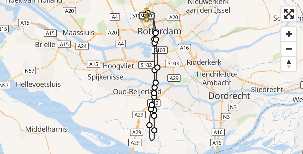 Vluchtroute Traumahelikopter Rotterdam The Hague Airport - Rotterdam The Hague Airport, 06 juni 2026, 00:45