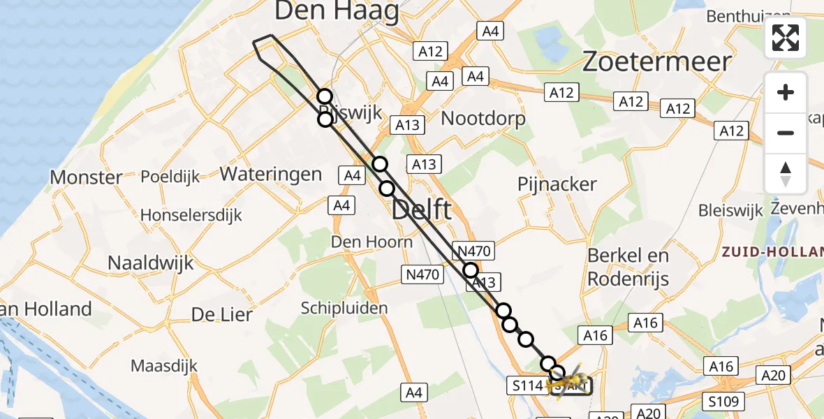Vluchtroute Traumahelikopter Rotterdam The Hague Airport - Rotterdam The Hague Airport, 06 juni 2026, 06:30