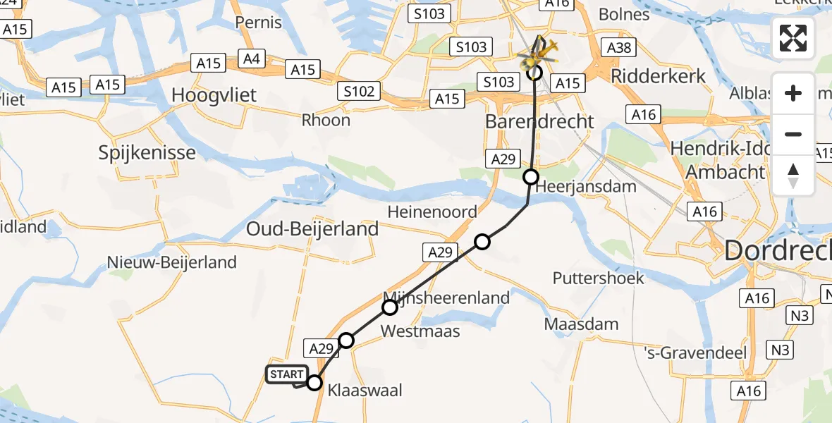 Vluchtroute Traumahelikopter Zuid-Beijerland - Rotterdam, 06 juni 2026, 09:33