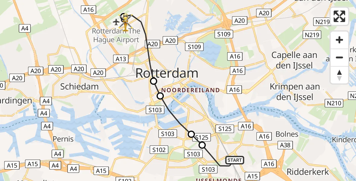 Vluchtroute Traumahelikopter Rotterdam - Rotterdam The Hague Airport, 06 juni 2026, 09:53