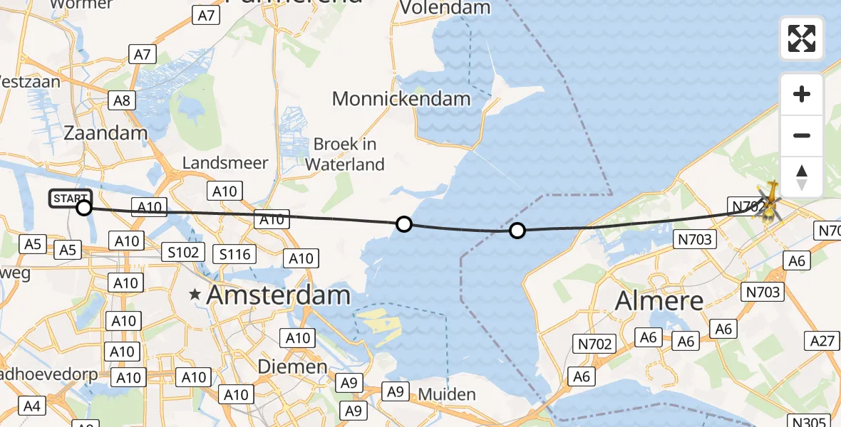 Vluchtroute Traumahelikopter Amsterdam Heliport - Almere, 06 juni 2026, 10:16