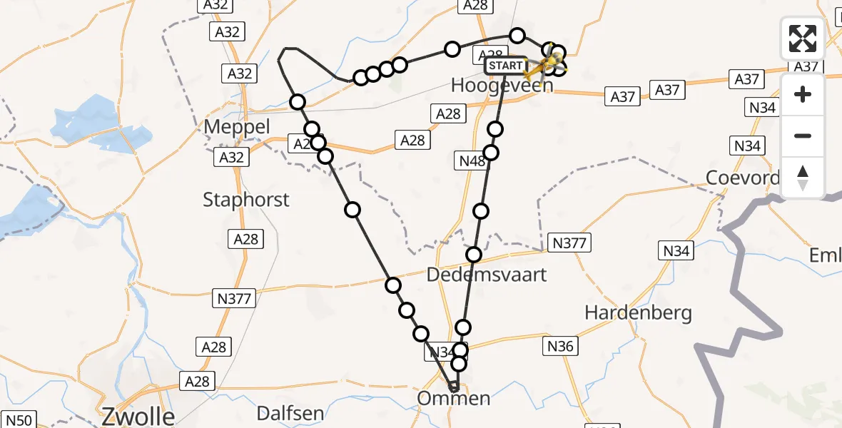 Vluchtroute Traumahelikopter Hoogeveen - Vliegveld Hoogeveen, 06 juni 2026, 10:43