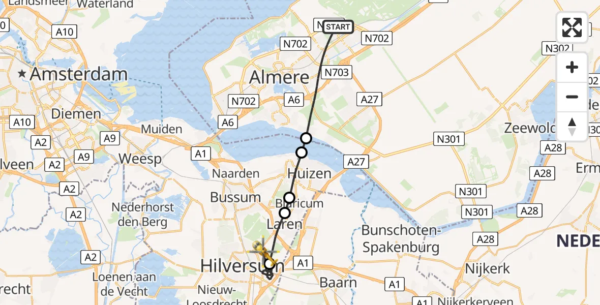 Vluchtroute Traumahelikopter Almere - Hilversum, 06 juni 2026, 10:44