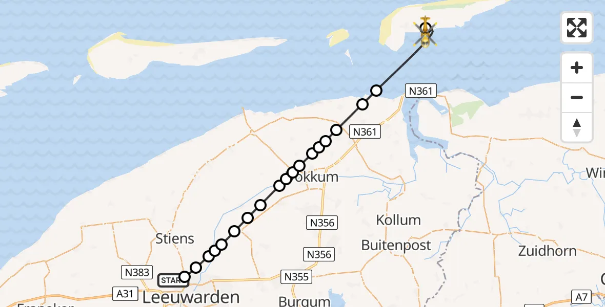 Vluchtroute Ambulancehelikopter Vliegbasis Leeuwarden - Schiermonnikoog Heliport, 06 juni 2026, 10:51