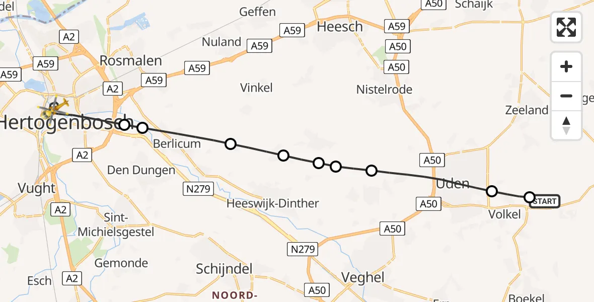 Vluchtroute Traumahelikopter Vliegbasis Volkel - 's-Hertogenbosch, 06 juni 2026, 11:39