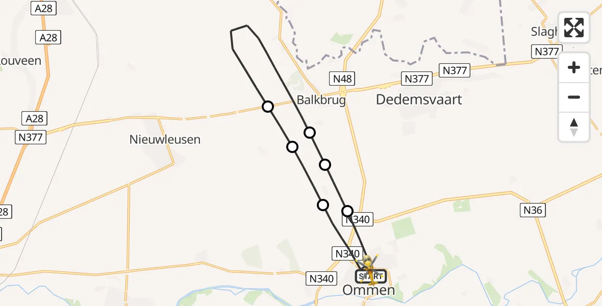 Vluchtroute Traumahelikopter Ommen - Ommen, 06 juni 2026, 11:54