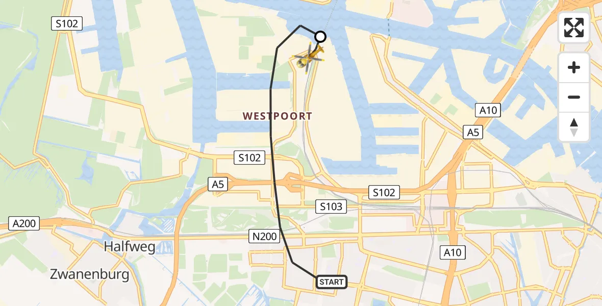 Vluchtroute Traumahelikopter Amsterdam - Amsterdam Heliport, 06 juni 2026, 11:57