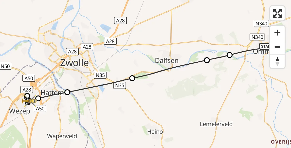 Vluchtroute Traumahelikopter Ommen - Wezep, 06 juni 2026, 12:16