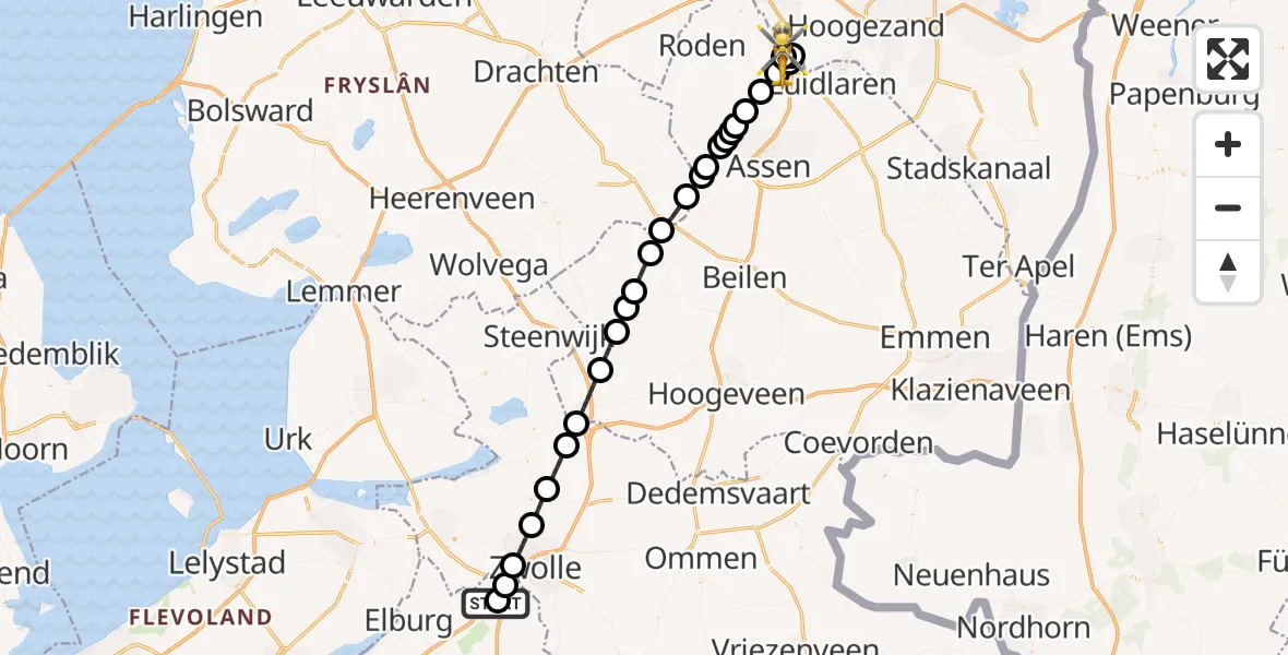 Vluchtroute Traumahelikopter Wezep - Groningen Airport Eelde, 06 juni 2026, 12:42