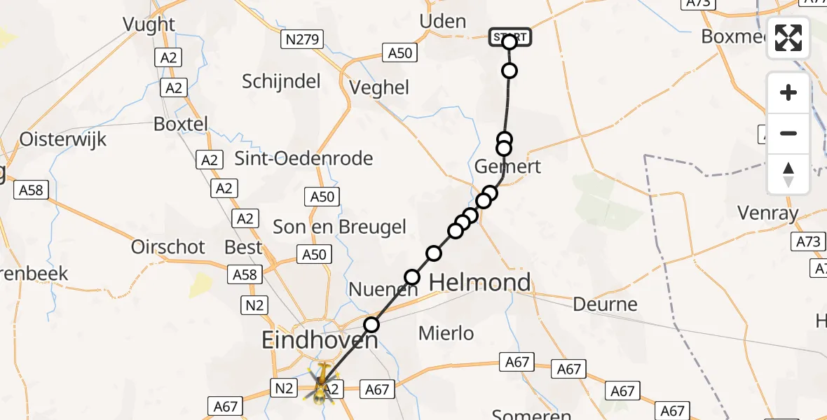 Vluchtroute Traumahelikopter Vliegbasis Volkel - Eindhoven, 06 juni 2026, 14:59
