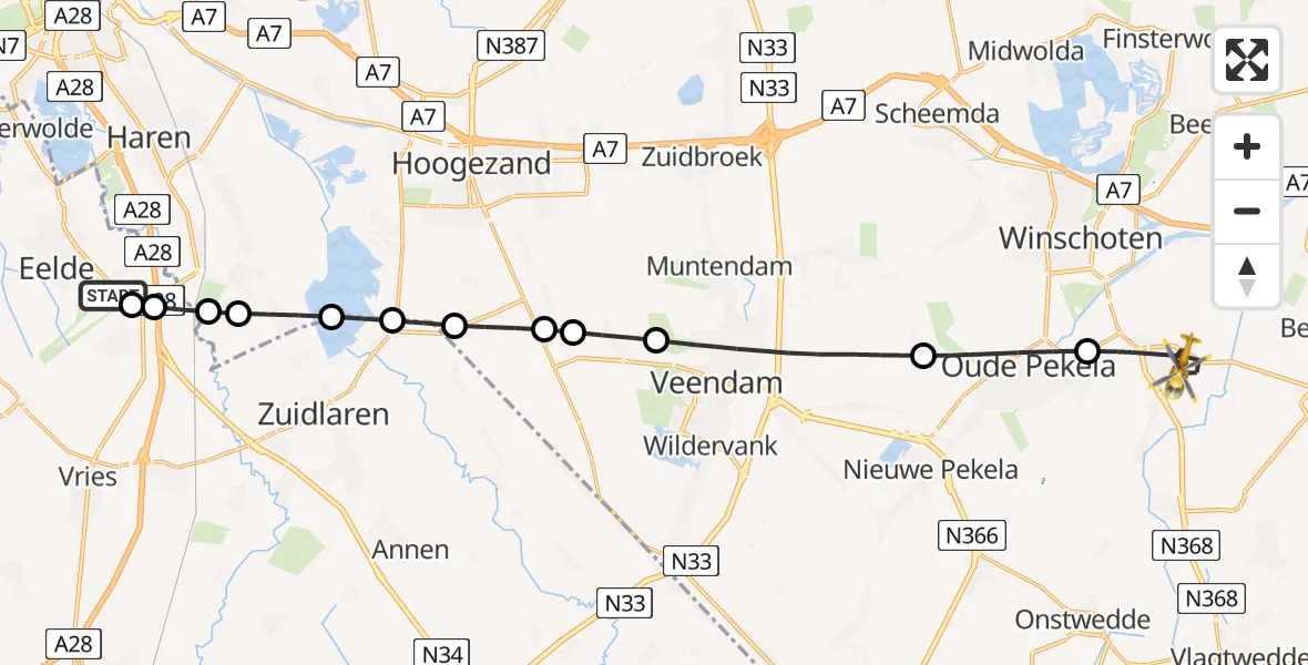 Vluchtroute Traumahelikopter Groningen Airport Eelde - Blijham, 06 juni 2026, 15:32